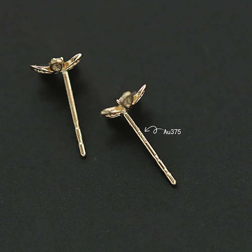 9K Solid Gold Cubic Zirconia Ear Stud Earrings Flowers Elegant Charm Jewelry