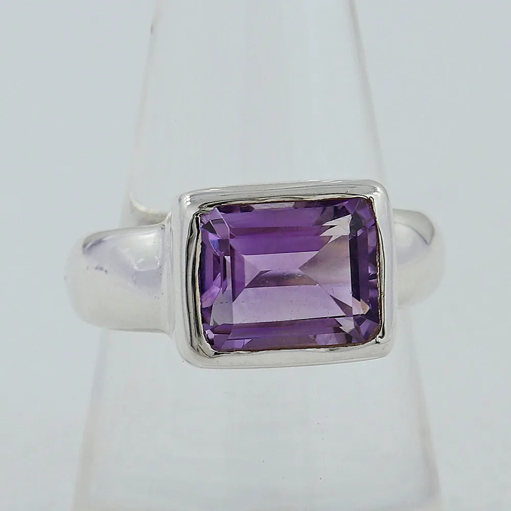 Amethyst Cut Gemstone Designer Silver Ring