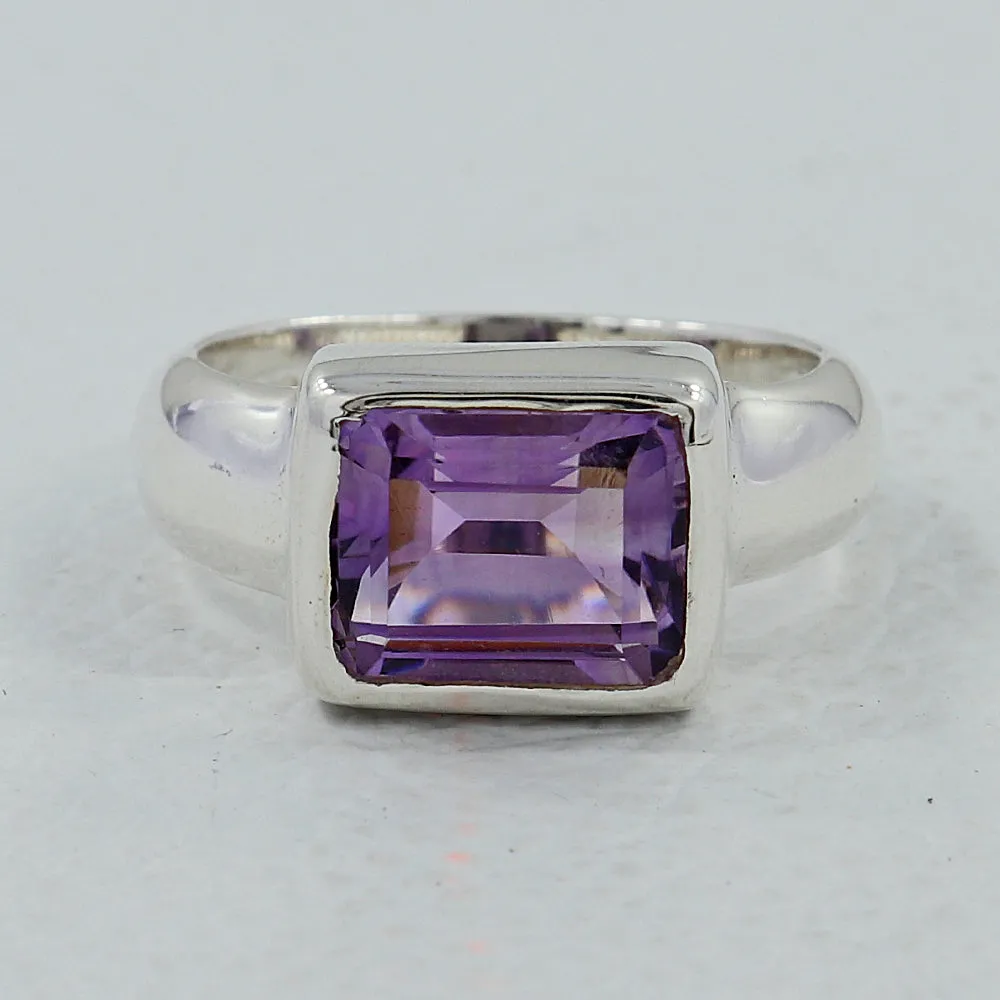 Amethyst Cut Gemstone Designer Silver Ring