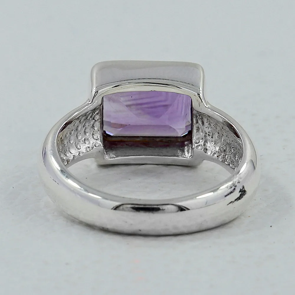 Amethyst Cut Gemstone Designer Silver Ring