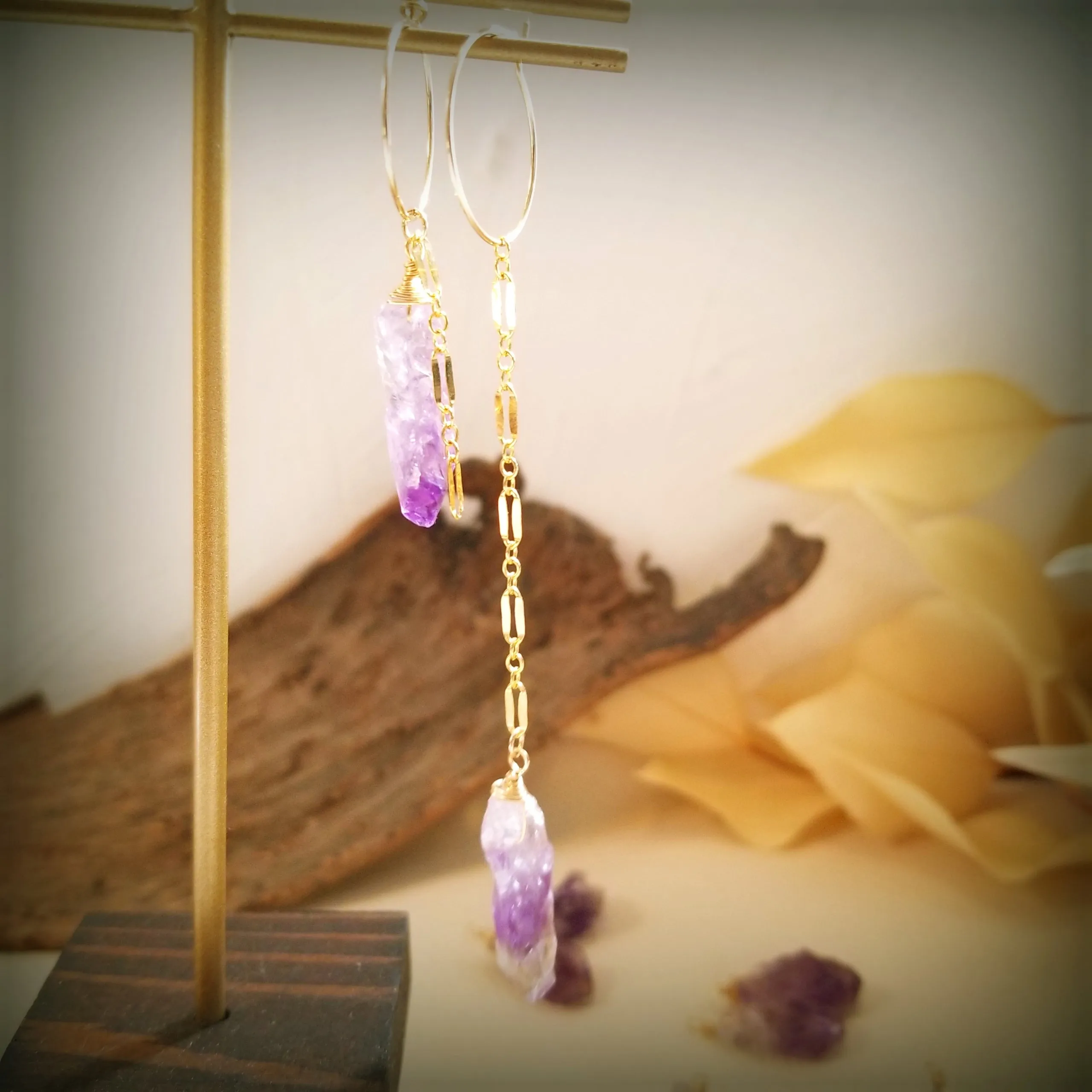 Amethyst Rough Rock Asymmetry Hoop