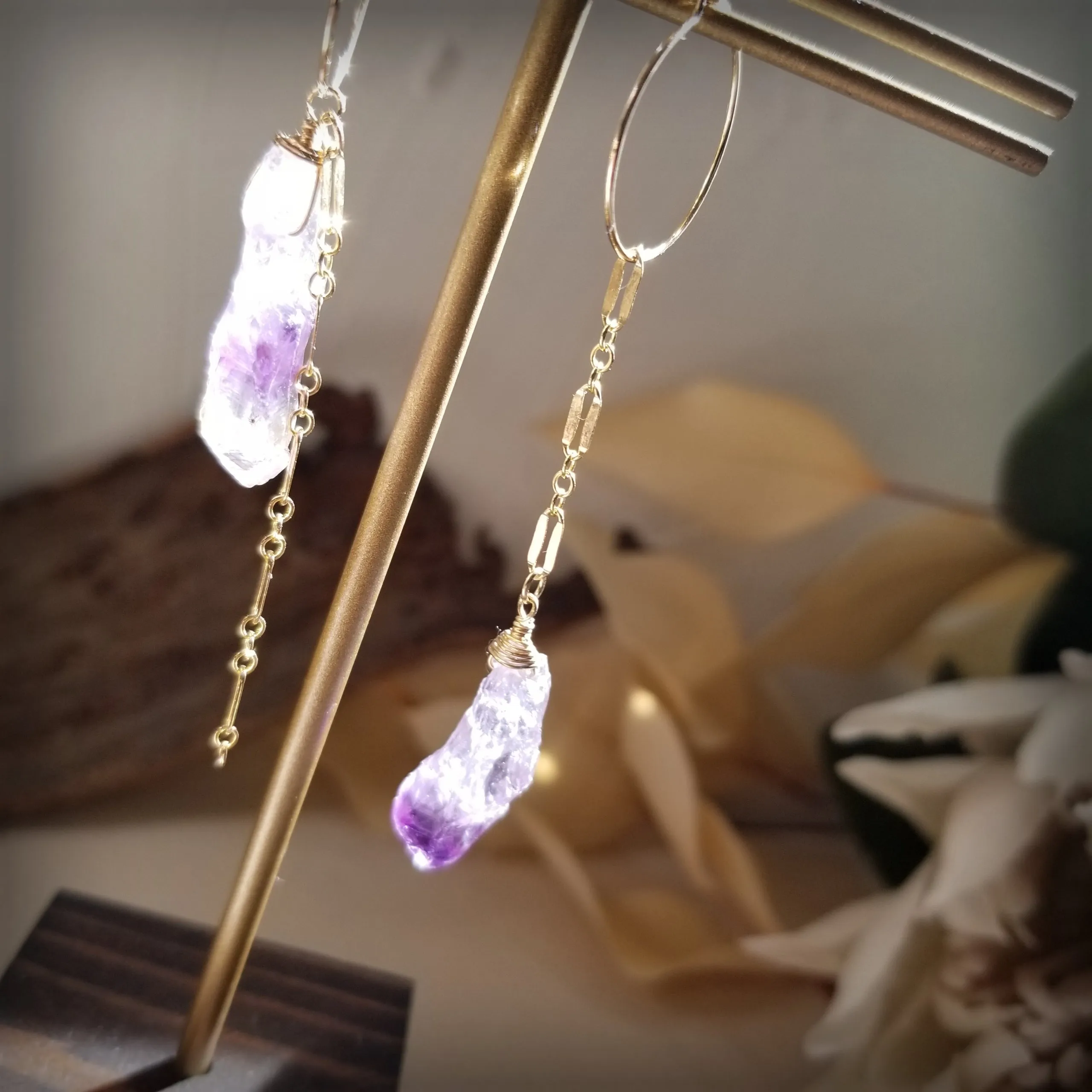 Amethyst Rough Rock Asymmetry Hoop