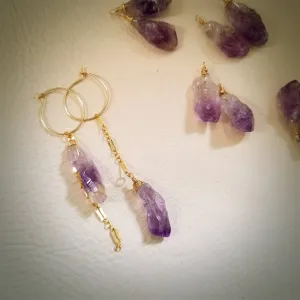 Amethyst Rough Rock Asymmetry Hoop