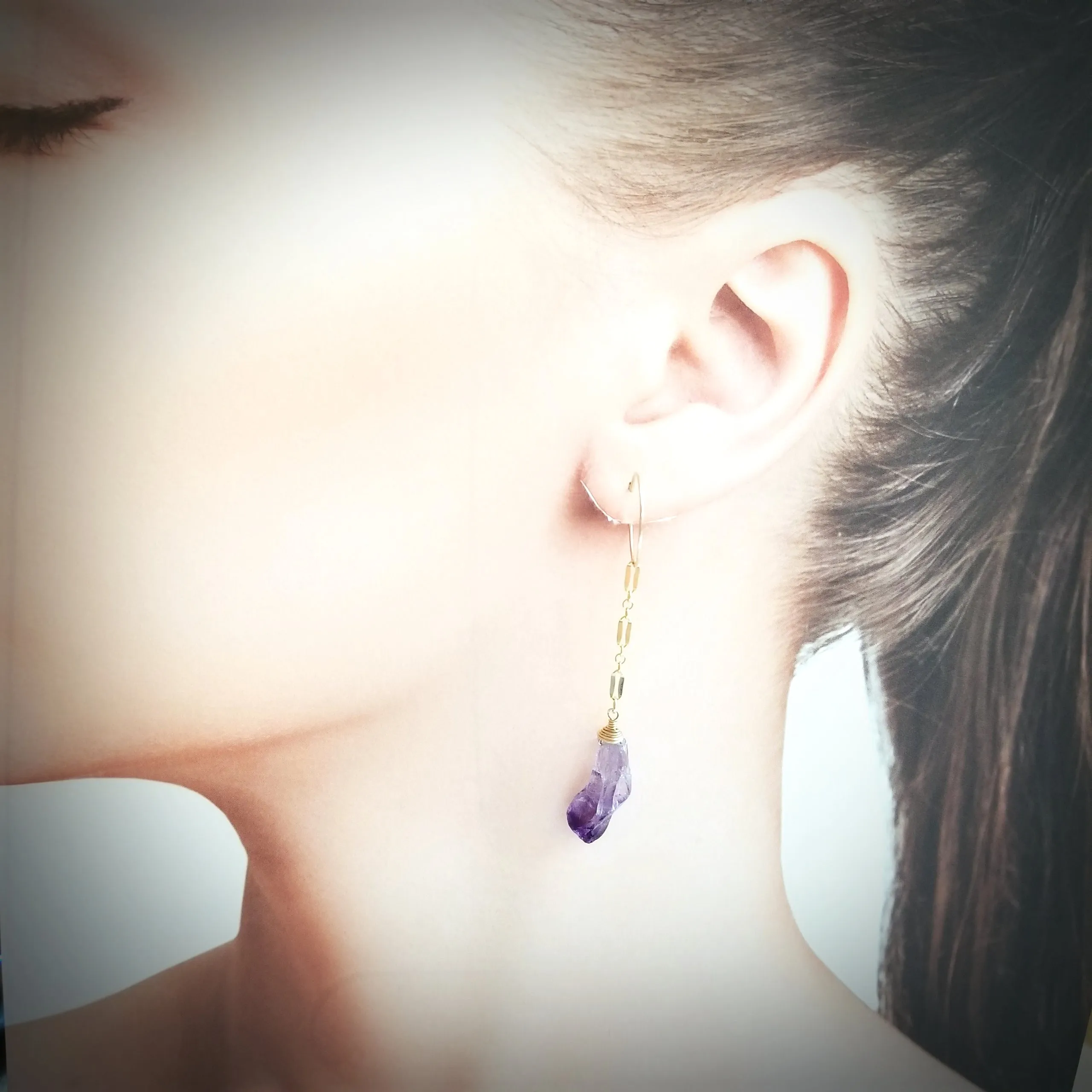 Amethyst Rough Rock Asymmetry Hoop