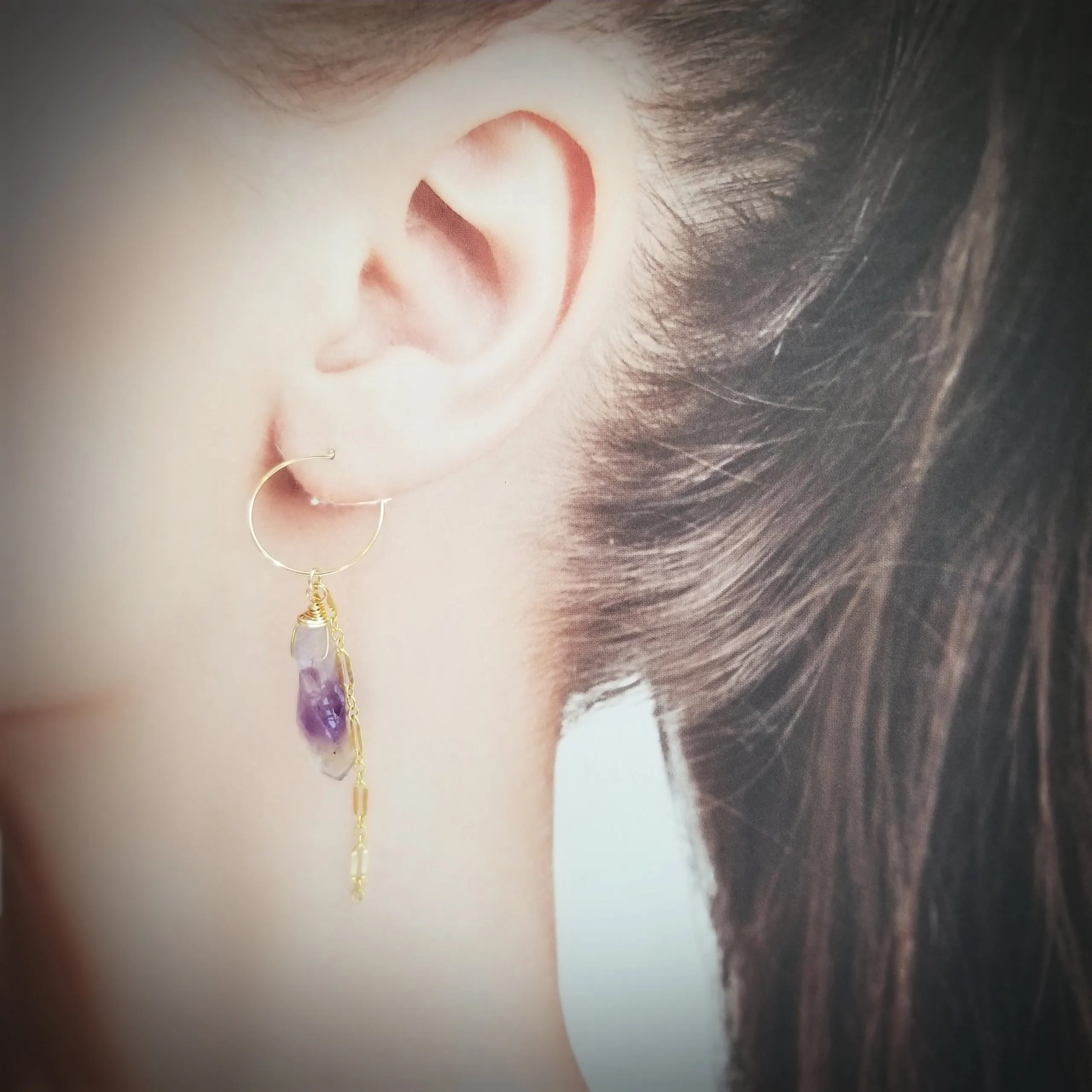 Amethyst Rough Rock Asymmetry Hoop