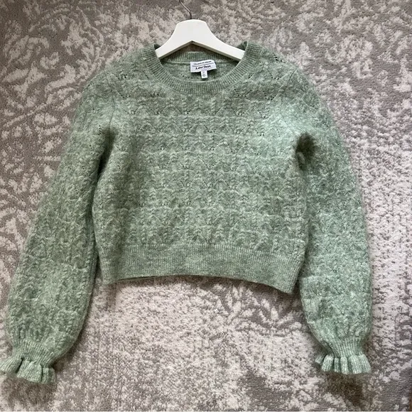 &amp; other stories mint pistachio green ruffle wrist crop sweater