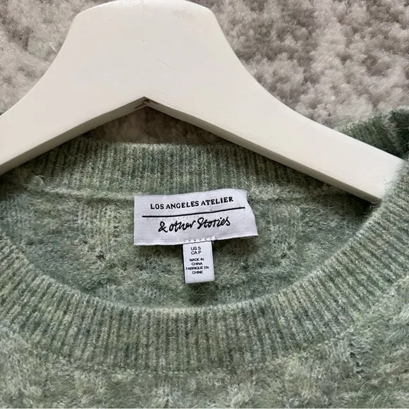 &amp; other stories mint pistachio green ruffle wrist crop sweater