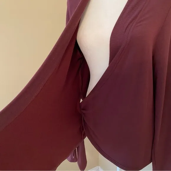 Athleta Poise Dance Wrap Tie Burgundy Sweater - Medium