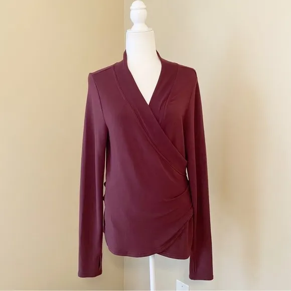 Athleta Poise Dance Wrap Tie Burgundy Sweater - Medium