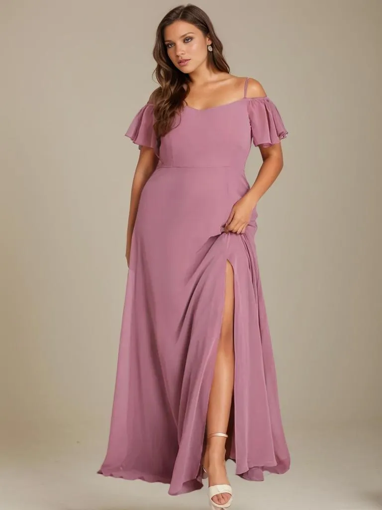 Aurora bridesmaid dress with split in dusky rose Express NZ wide