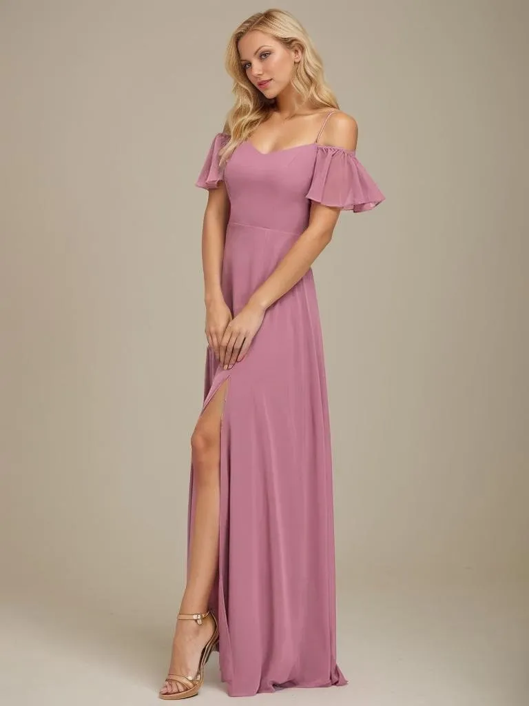 Aurora bridesmaid dress with split in dusky rose Express NZ wide