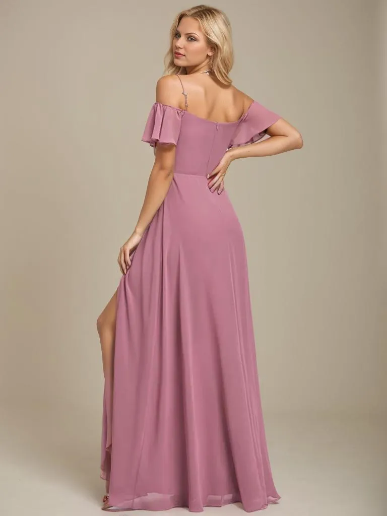 Aurora bridesmaid dress with split in dusky rose Express NZ wide
