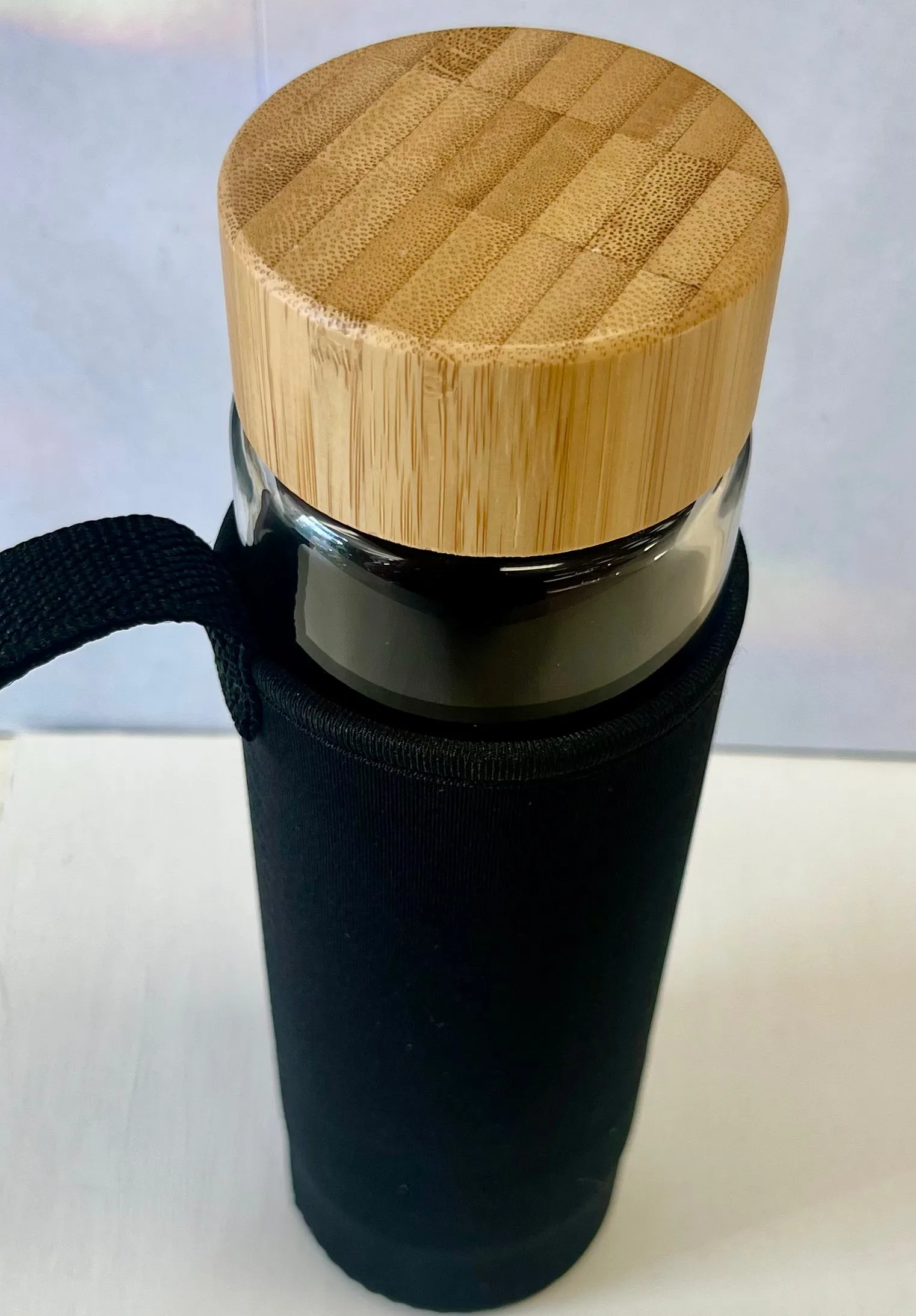 Bamboo Lid Glass Bottle w/ Crystal Chipstones - For Anxiety & Calmness