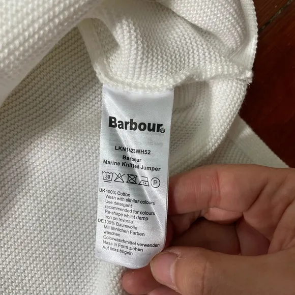 Barbour Marine Link Knit Jumper Cloud Sweater in White  - Woman’s Size 8