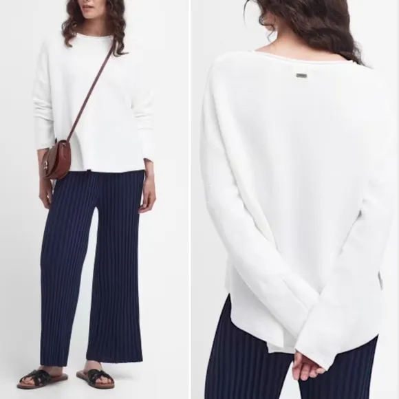 Barbour Marine Link Knit Jumper Cloud Sweater in White  - Woman’s Size 8