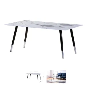Bebelelo White Marble Glass Coffee Table with Chrome Legs for Black And Grey
