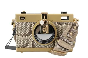 Beige Snakeskin Snakeskin Camera Bag