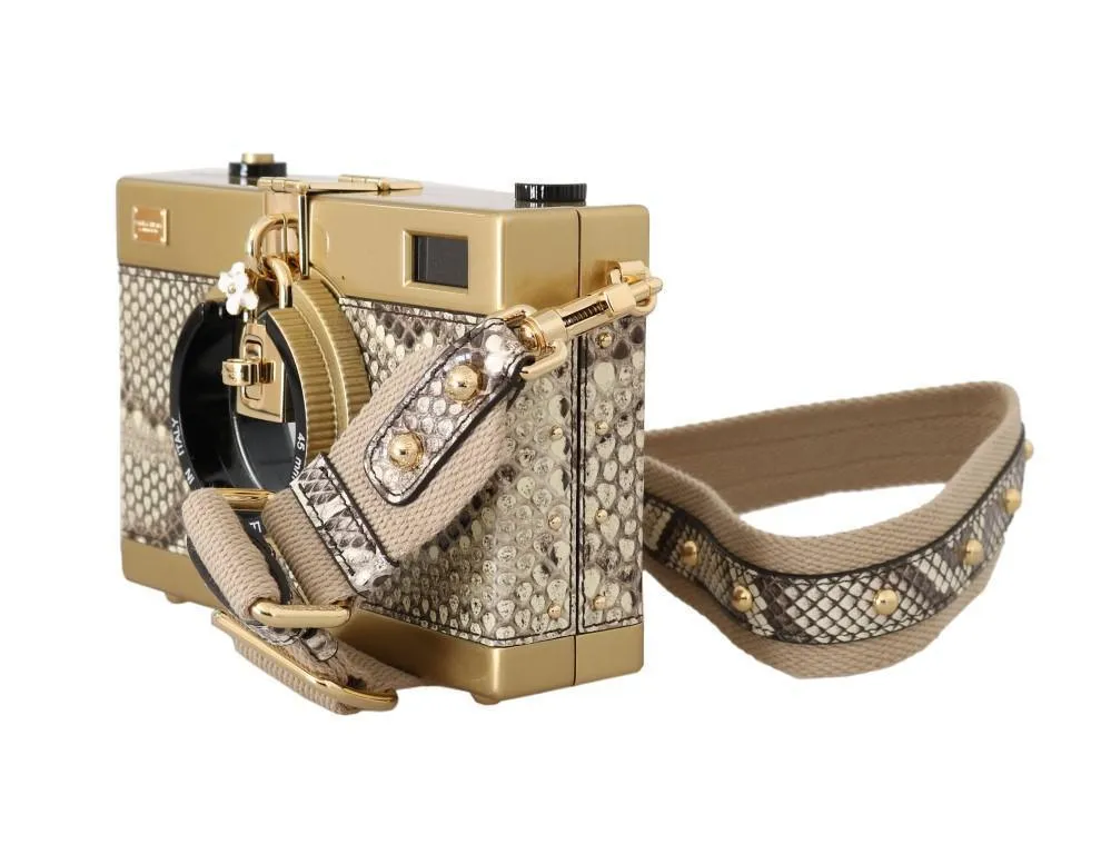 Beige Snakeskin Snakeskin Camera Bag