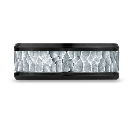 Benchmark Ammara Black Titanium 8mm Hammered-finished Men's Band CF388753BKT