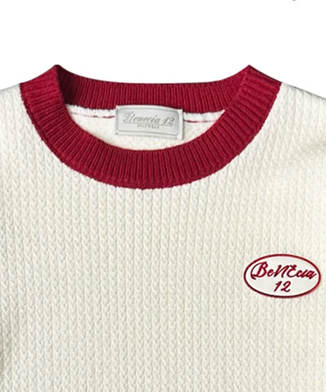 BENECIA 12 Cozy Color Combination Knit - Ivory/Red
