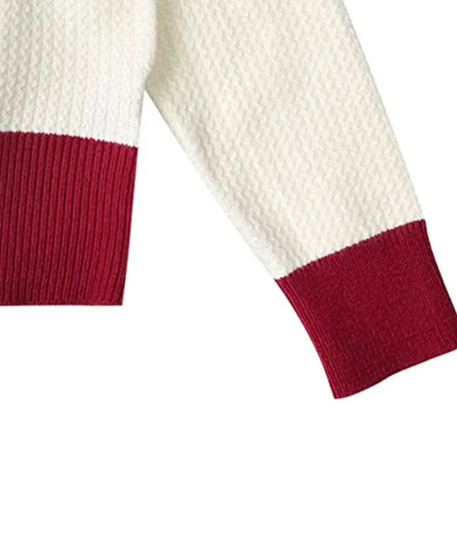 BENECIA 12 Cozy Color Combination Knit - Ivory/Red