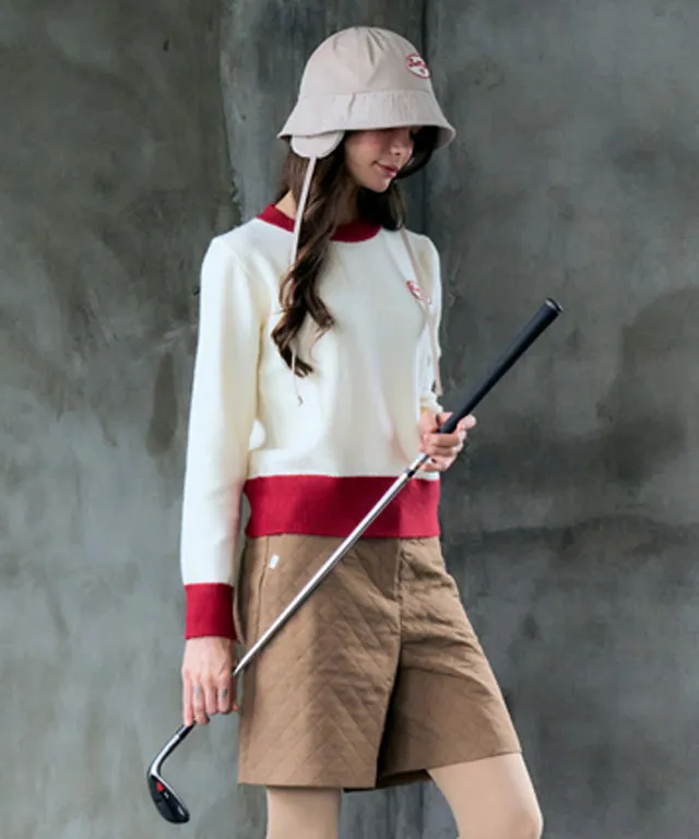 BENECIA 12 Cozy Color Combination Knit - Ivory/Red