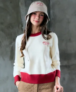 BENECIA 12 Cozy Color Combination Knit - Ivory/Red