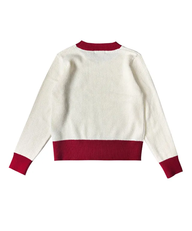 BENECIA 12 Cozy Color Combination Knit - Ivory/Red