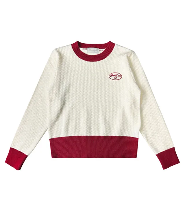 BENECIA 12 Cozy Color Combination Knit - Ivory/Red