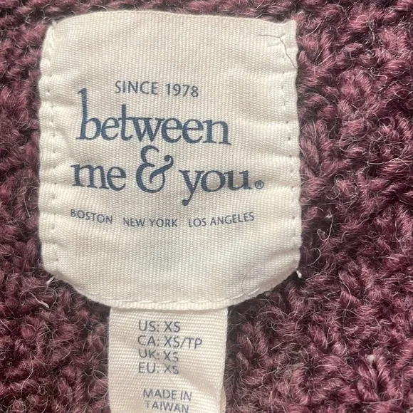 Between me &amp; You sweater cable knit chunky wool blend pull over women’s size XS