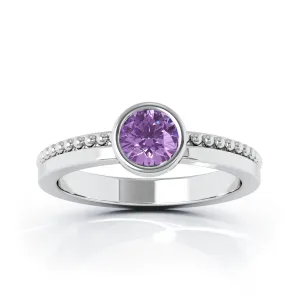 Bezel 5MM Amethyst Bead Style Ring in 14K Gold
