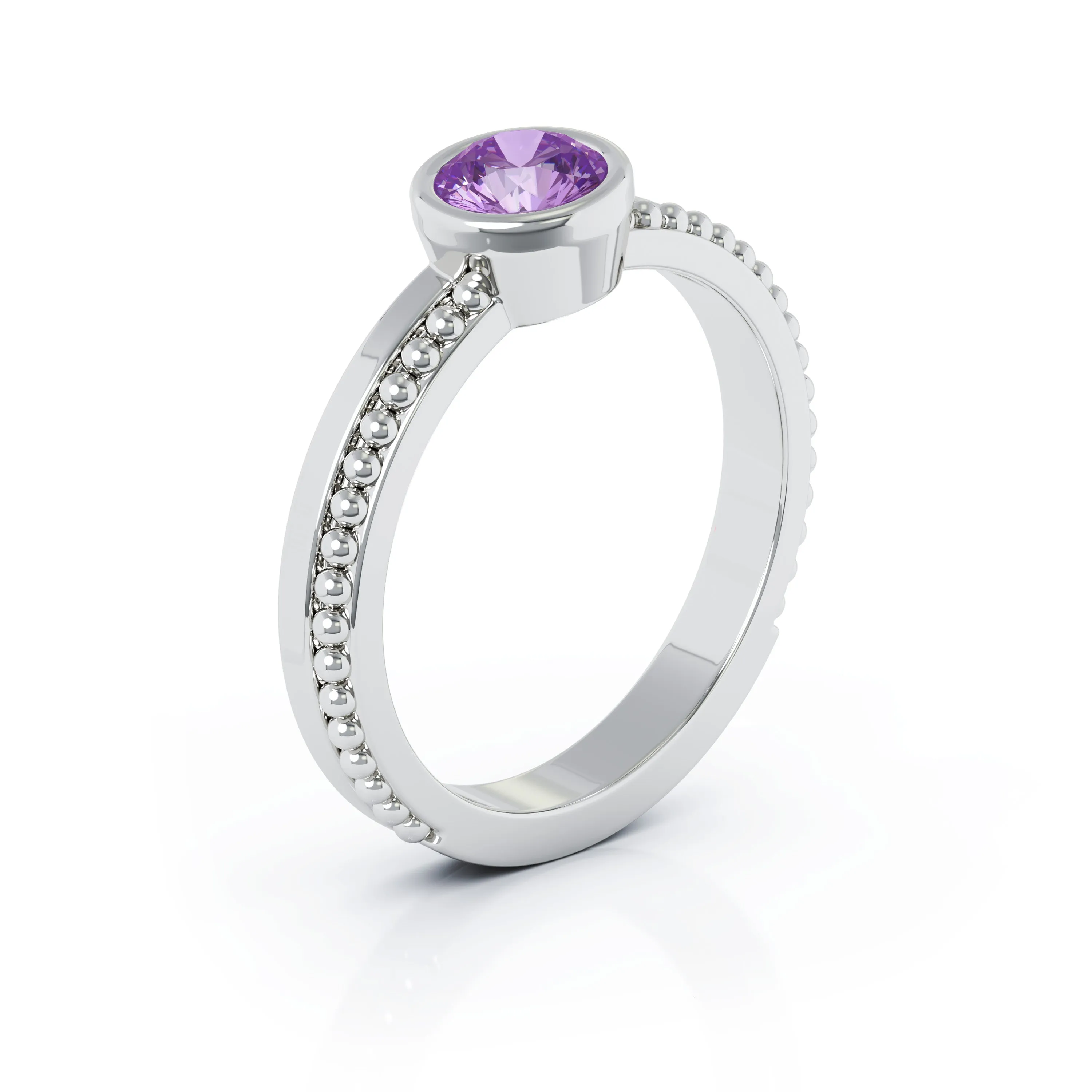 Bezel 5MM Amethyst Bead Style Ring in 14K Gold