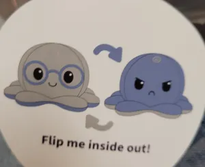 Big REVERSIBLE OCTOPUS PLUSHIE Blue Angry vs Grey Glasses