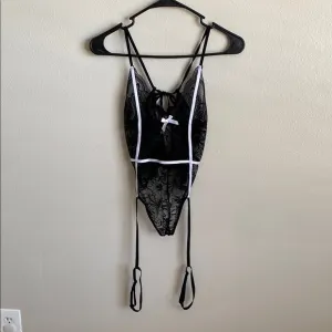 Black and White Lace Lingerie Bodysuit