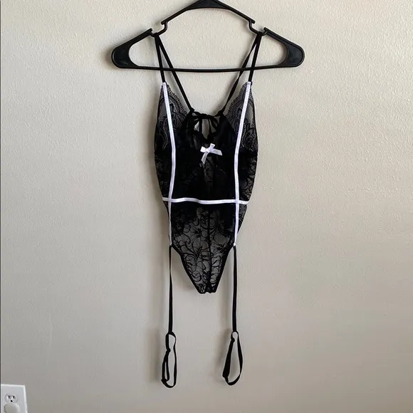 Black and White Lace Lingerie Bodysuit