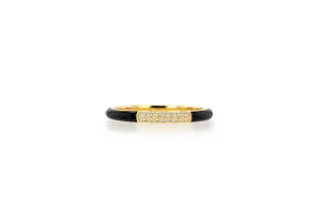 Black Enamel And Pave Diamond Band Ring