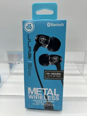 BLACK JLab Audio Metal Bluetooth Rugged Wireless Earbuds Universal Mic W/ Volume