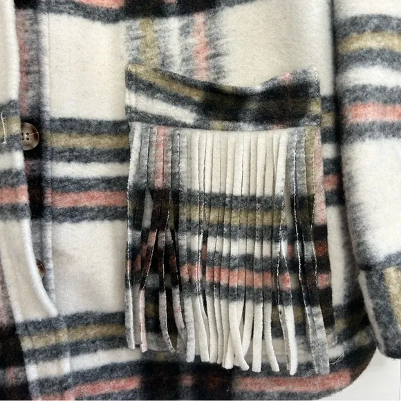 BLANK NYC Flannel Fringe Shacket Brainstorm NWT M