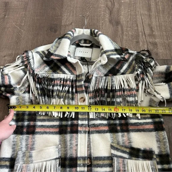 BLANK NYC Flannel Fringe Shacket Brainstorm NWT M
