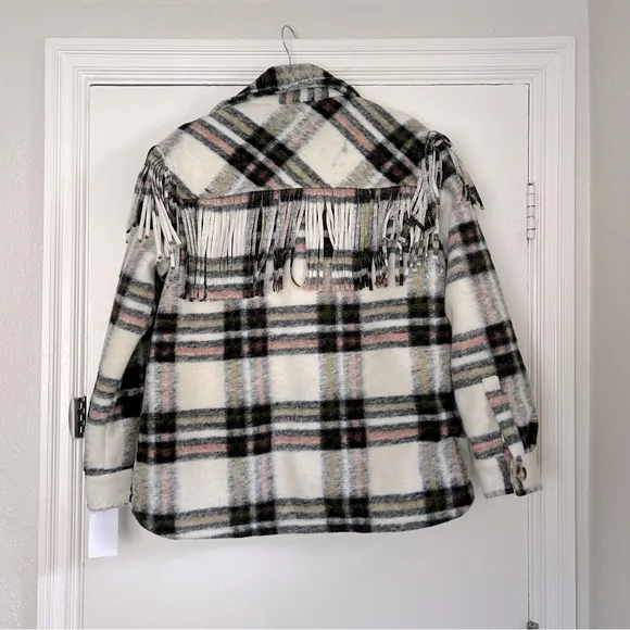BLANK NYC Flannel Fringe Shacket Brainstorm NWT M