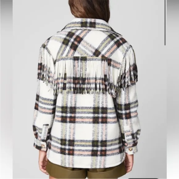 BLANK NYC Flannel Fringe Shacket Brainstorm NWT M