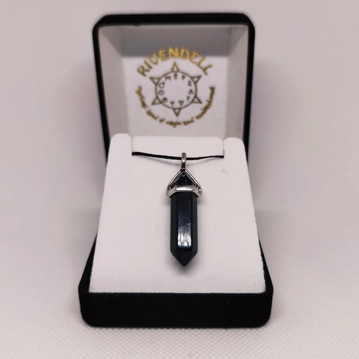 Blue Goldstone Crystal Point Pendant