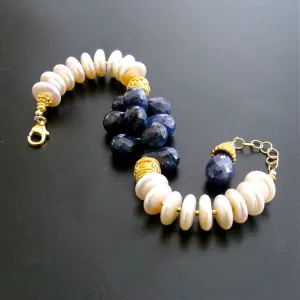 Blue Sapphire & Button Pearl Bracelet - Loretta Bracelet