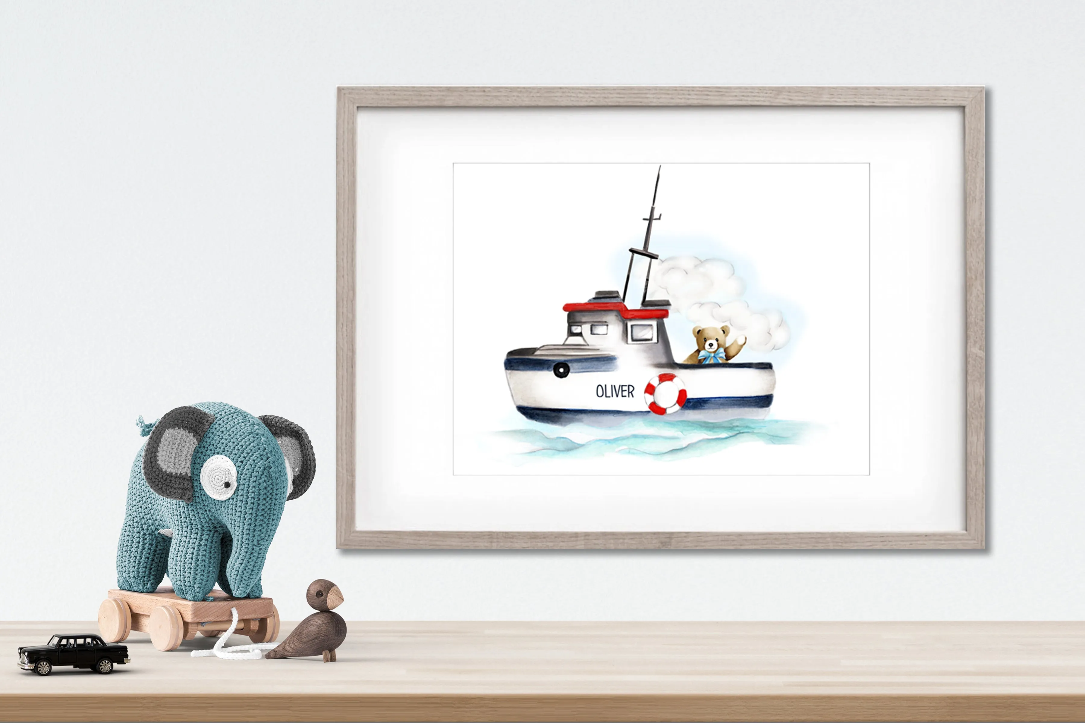 Boat with Bear Nursery Print
