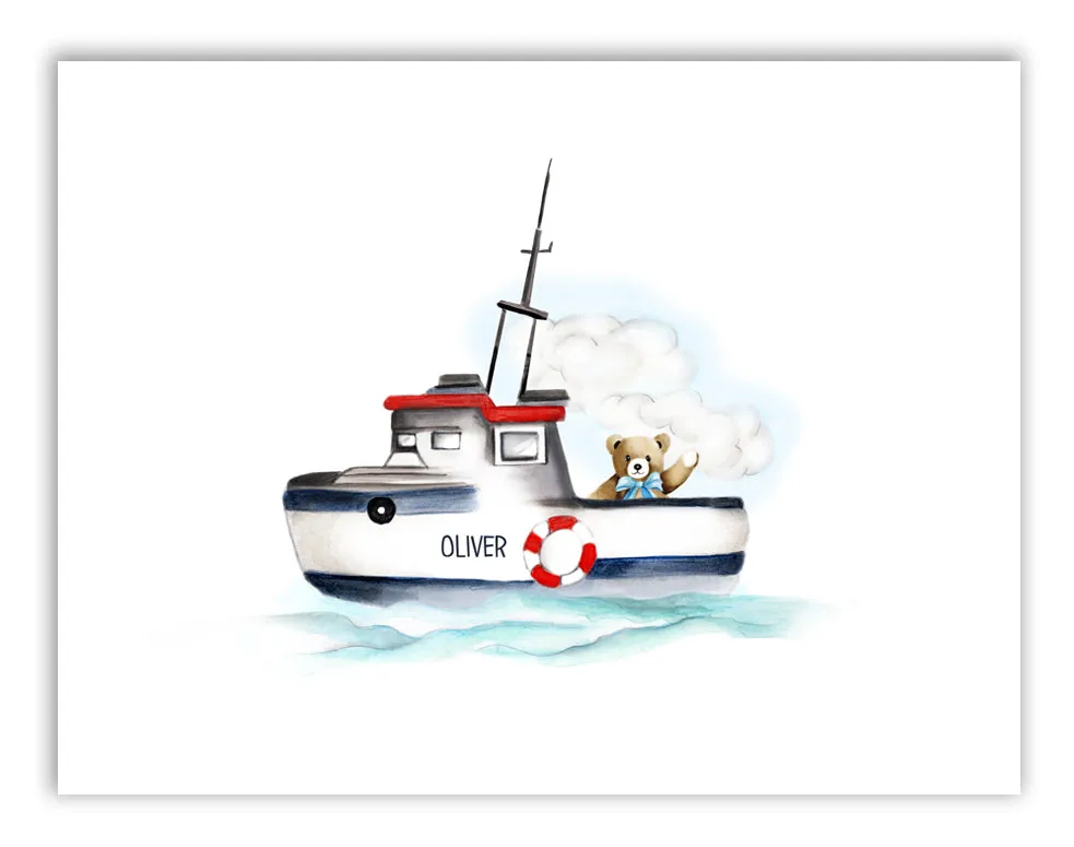 Boat with Bear Nursery Print