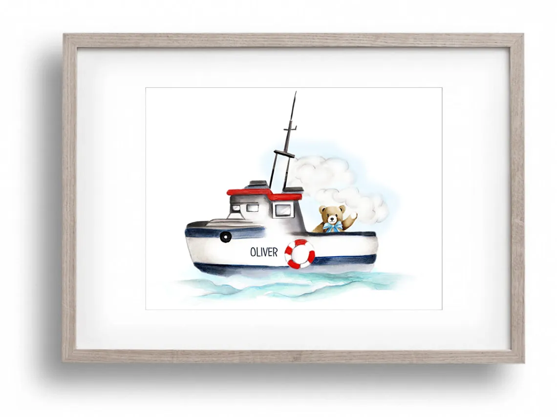 Boat with Bear Nursery Print
