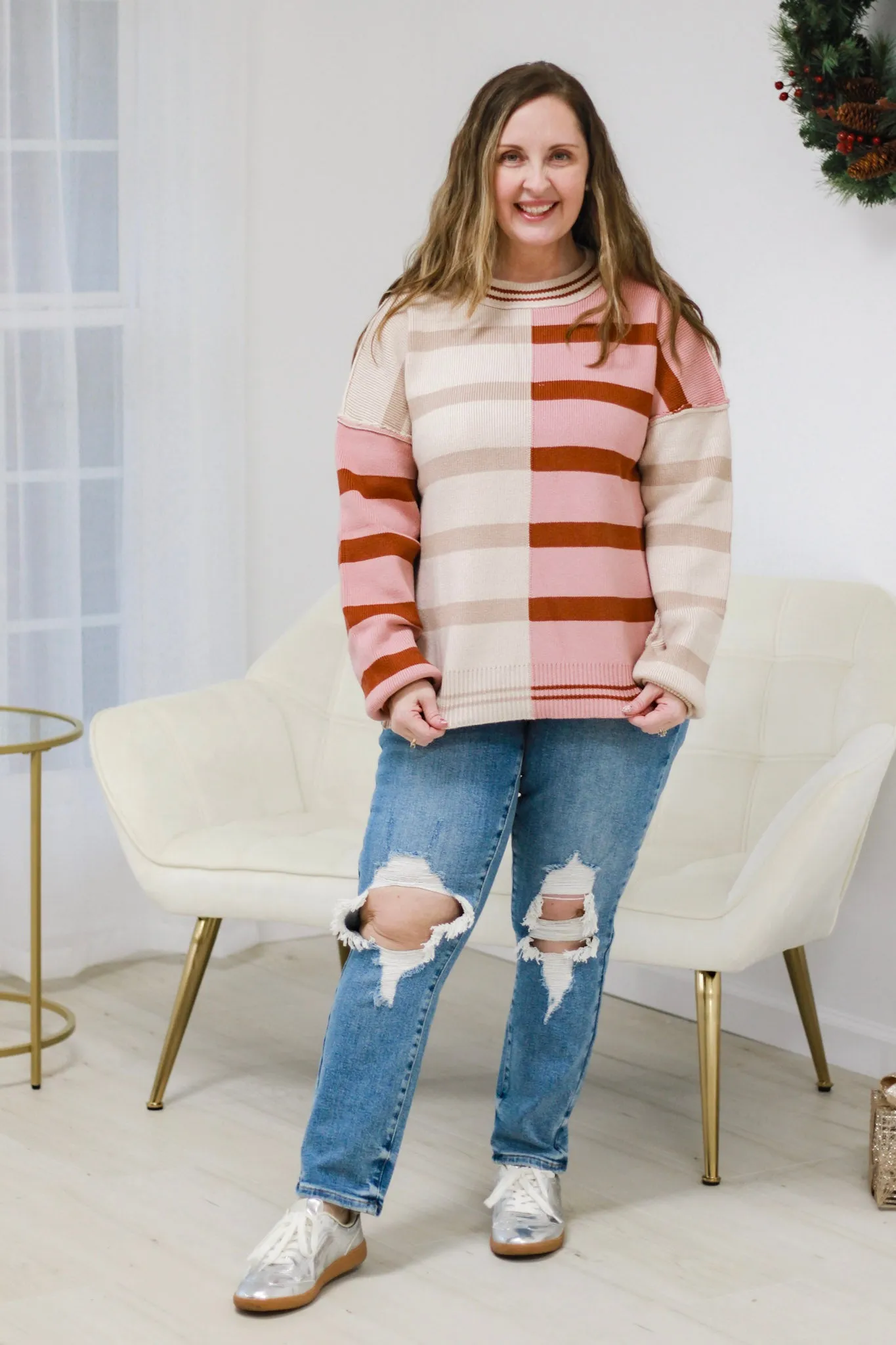 Brand New Love Striped Sweater in Pink Mix