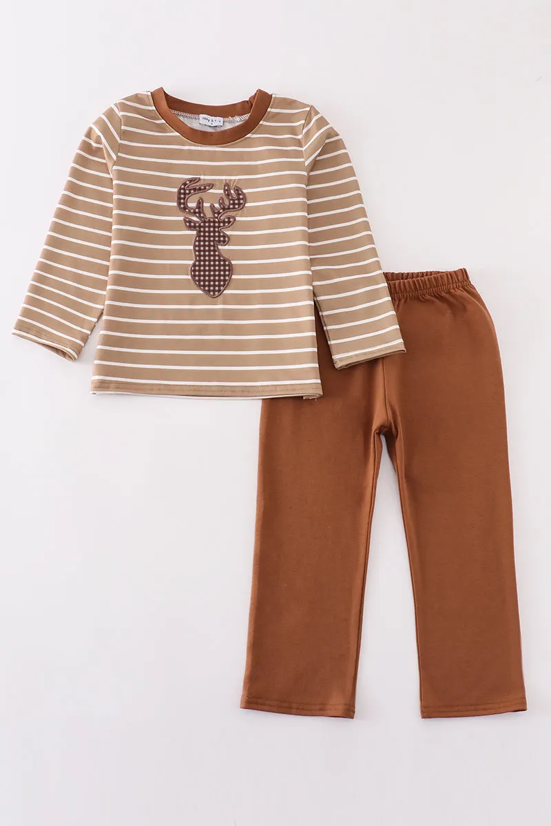 Brown Stripe Antler Embroidery Boy Set