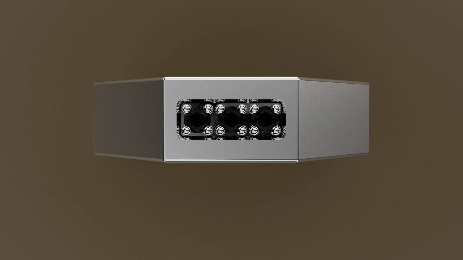 Brushed White Gold Black Diamond 6mm Octagon Wedding Band