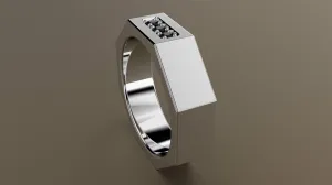 Brushed White Gold Black Diamond 6mm Octagon Wedding Band